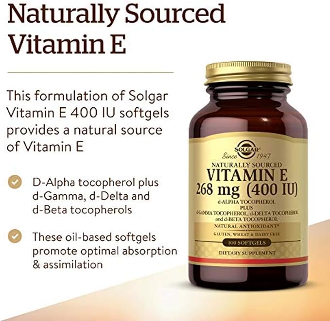 Solgar Vitamin E 268 MG (400 IU) (d-Alpha Tocopherol&Mixed Tocopherols),100 Softgels-Supports Immune System&Skin Nutrition-Natural Antioxidant-Gluten Free,Dairy Free-100 Servings,(Pack of 2)