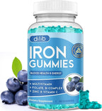 Iron Gummies with Multivitamin, Iron Supplement for Women & Men with Zinc, Vitamin B Complex & C, B12, Folate - Blood Builder & Energy Support for Adults & Kids - Blueberry Flavor, Vegan 60 Gummies