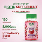 Human Beanz Biotin Jelly Bean Gummy Vitamins, Extra Strength Biotin for Hair, Skin and Nails, 5000mcg per Serving, Hair Growth Vitamins for Men and Women, 120 Strawberry Blast Jelly Beans, Kosher