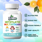 Methylated Multivitamin Gummies for Kids - MTHFR Support Supplement with B Complex 5-MTHF Folate (L-Methylfolate) B1 B3 B6 Methylcobalamin B12 Biotin Vitamins A C D3 E - Vegan Gluten Sugar Free