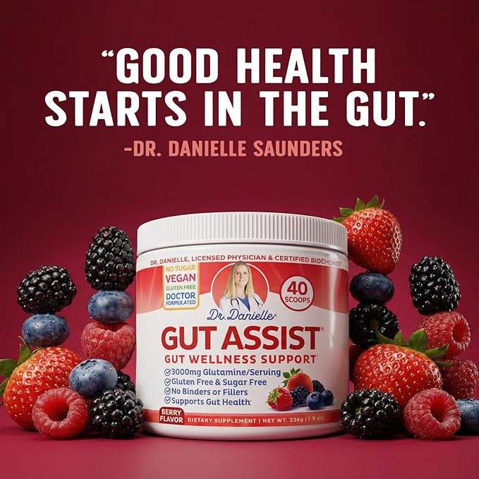 Doctor Danielle Leaky Gut Support Powder | L-Glutamine Gut Lining Formula | Gut Assist by Dr. Danielles, Berry