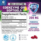 CoQ10 Softgels - Ultra High Absorption Coenzyme Q10 200mg Per Serving - Co Q 10 Softgel Supplement With Black Pepper, Energy & Heart Support Antioxidant - for Women & Men, Bottled USA - 240 Softgels