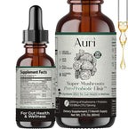 Auri Nutrition Super Mushroom Pre+Probiotic Elixir – 3-in-1 Gut Health Supplement w/7 Probiotic Strains, Prebiotic Mushrooms & Postbiotic Support – Vegan, Non-GMO, Shelf Stable – 30 Servings