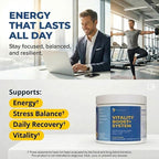 Vitality Boost+ System – Daily Energy & Stress Support Powder – 500mg KSM-66® Ashwagandha, BCAA 2:1:1, Magnesium, CoQ10 & Collagen – 30 Servings – Lemon Ginger – Made in USA