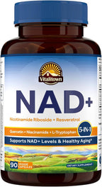 Vitalitown 5 in 1 NAD+, NMN Supplement Alternatives, Nicotinamide Riboside (NR), Trans-Resveratrol, Quercetin, Niacinamide, L-Tryptophan, for Cellular Energy, Heart, Skin, 90 Veggie Capsules