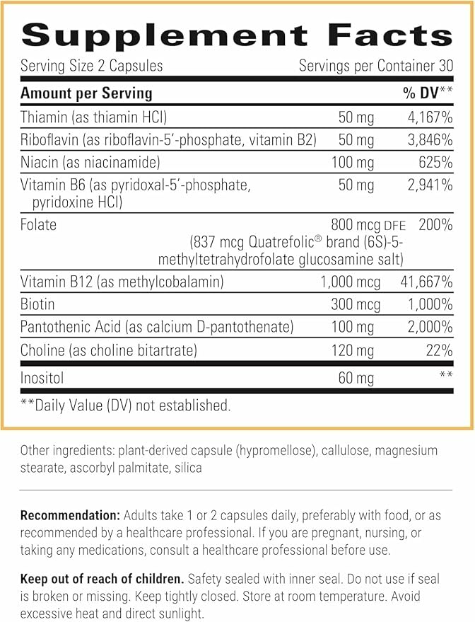 Integrative Therapeutics Active B-Complex - with Choline and Methyfolate - Cellular Energy, Immune Function & Heart Health Support with Vitamins B2, B6 & B12*- Gluten-Free - 120 Capsules (60 Servings)