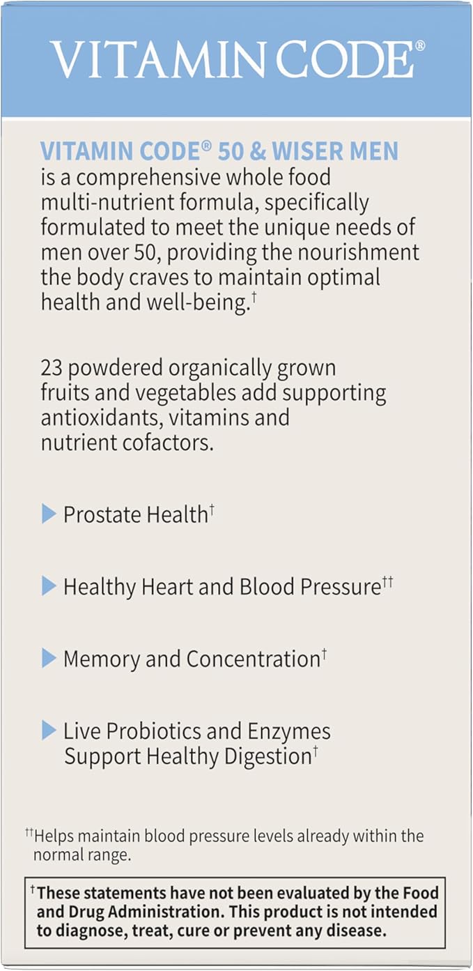Garden of Life Multivitamin for Men - Vitamin Code 50 & Wiser Men's Raw Whole Food Vitamin Supplement with Probiotics, Vegetarian, 240 Capsules,(Pack of 2)