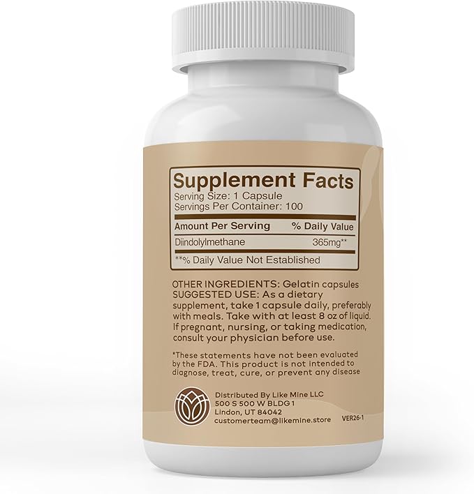Like Mine DIM (100 Capsules), Pure & Natural, No Fillers or Additives, Dietary Supplement