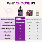 Venture Pal Vitamin B Complex Liquid Drops, B12 Methylcobalamin | B9 Folic | B1,B2,B3,B5,B6,B16 - Vitamin C, Choline, Inositol, Immune & Energy Metabolism, Brain & Heart Support