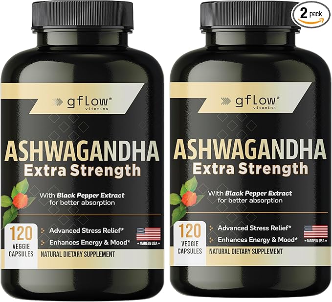 Ashwagandha Supplements for Women and Men | Sleep, Mood and Energy Support | Extra Strength, Vegan Friendly, Non-GMO, Made in USA - Pack of 2