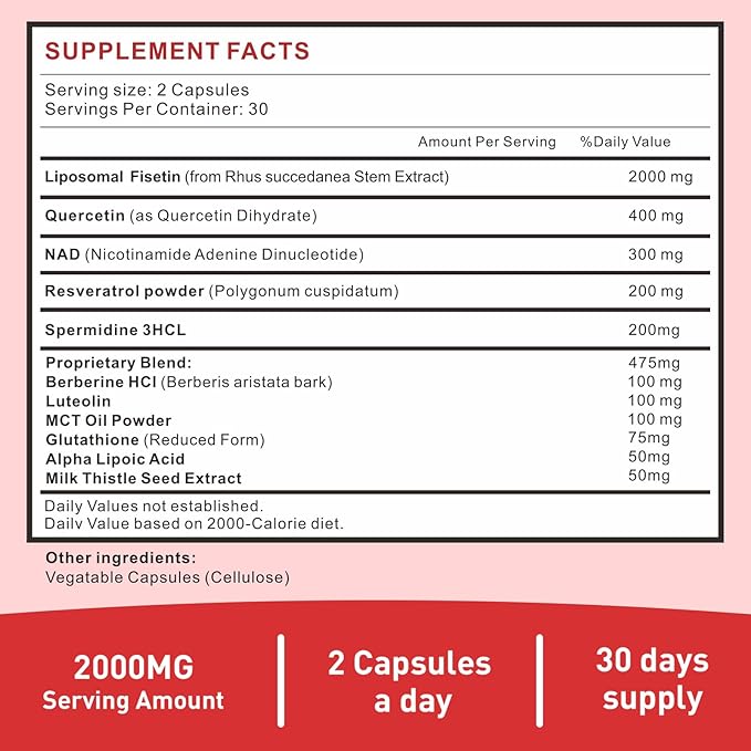 Fisetin Supplement 2000mg for Healthy Aging and Longevity, Skin Health, Brain - Soy Free, Vegetarian - 60 Softgels (3 Bottles)
