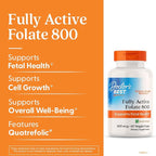 Doctor's Best Folate Supplement 800 mcg for Women & Men - Methylated Folate Capsules 800mcg (5-MTHF), Supports Healthy Fetal Brain Development, Fully Active - 60 Veg Caps