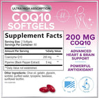 Coenzyme Q10 200mg per Serving Supplement - Ultra High Absorption, Antioxidant for Heart Health & Energy Production Support - CoQ10 (Ubiquinone) Co Q 10 Supplement & Vitamins 100mg Each - 120 Softgels