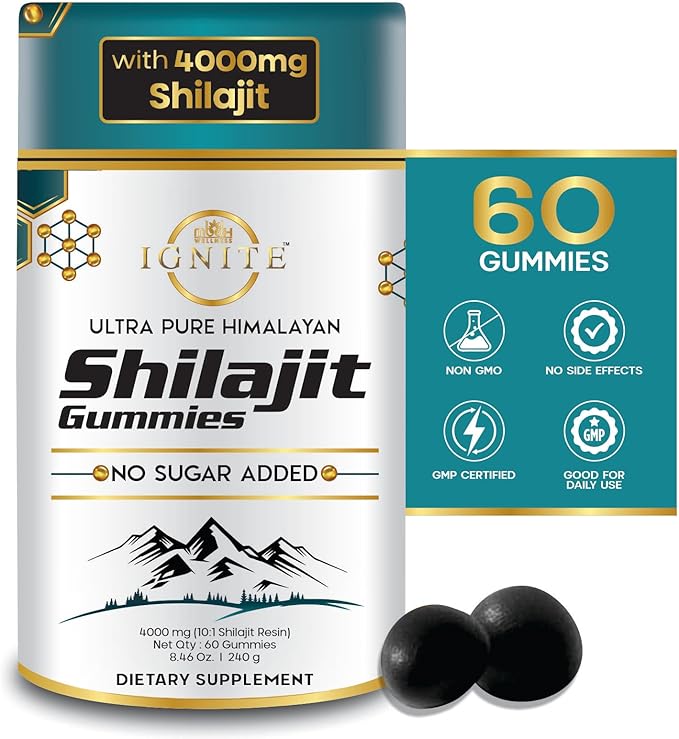 Pure Himalayan Shilajit Gummies 4000mg, Sugar-Free with KSM-66 Ashwagandha, Gokshura & 75% Fulvic Acid - 60 Gummies