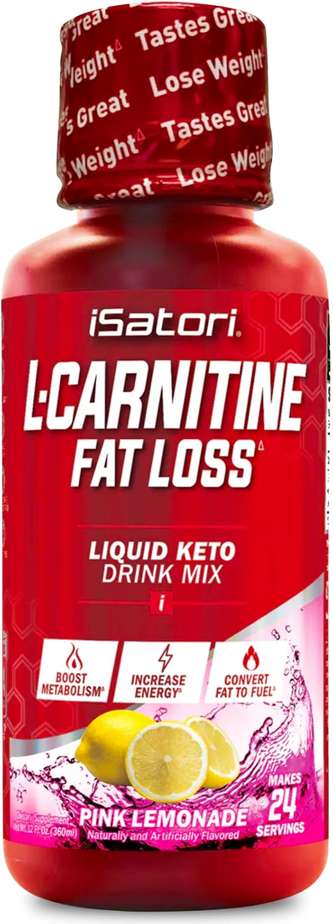 iSatori L-Carnitine 1500, Triple-Blend Liquid L Carnitine Supplement, with Acetyl & Tartrate, Stimulant Free Energy, No Calories, Sugar or Gluten, Keto-Friendly, Pink Lemonade (24 Servings)