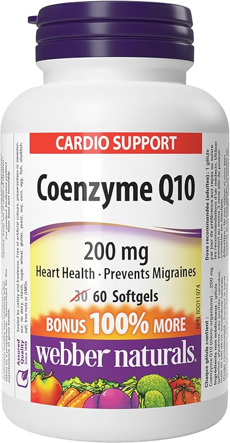Webber Naturals Coenzyme Q10 (CoQ10) 200 mg, 60 Softgels, High Potency Antioxidant Supplement for Heart Health and Cellular Energy Production, 60 Day Supply, Gluten Free