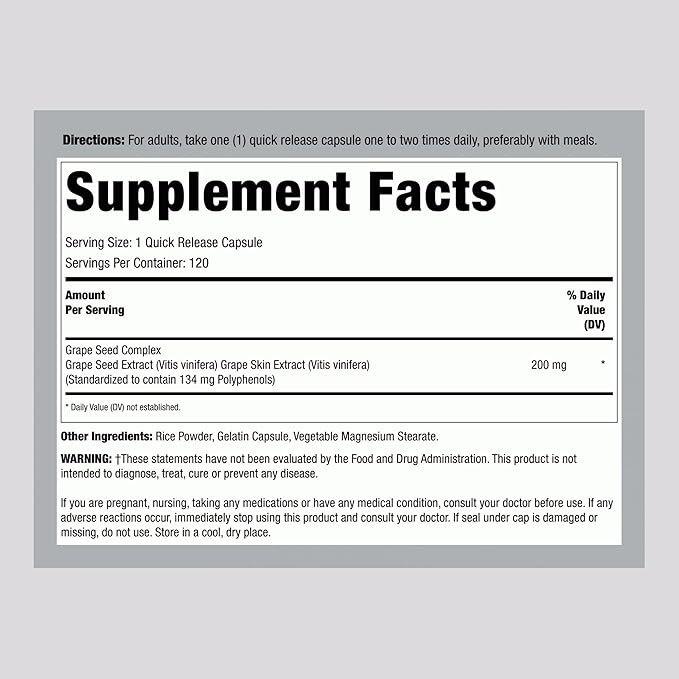 Lindberg Grape Seed Extract | 200mg | 120 Quick Release Capsules | 134mg Polyphenols | Non-GMO, Gluten Free Supplement