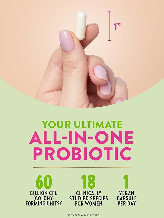 Raw Flora Women's Probiotics | Dr. Formulated 60 Billion CFU + Prebiotics | Digestive, Vaginal & Urinary Support | 33 Vegan Capsules with Cranberry & D-Mannose | Shelf Stable