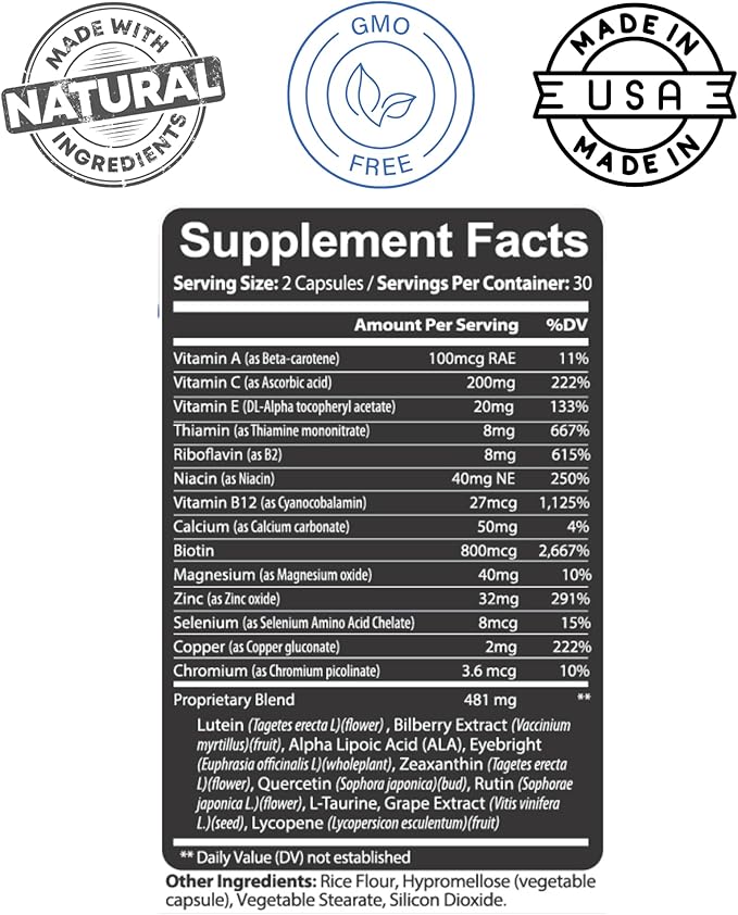 Kaya Naturals Eye Health Supplement - Lutein & Zeaxanthin - Supports Eye Strain, Dry Eyes, and Vision Health - Clinically Proven Ingredients 800mg Vitamin Supplement - 60 Count (Pack of 2)