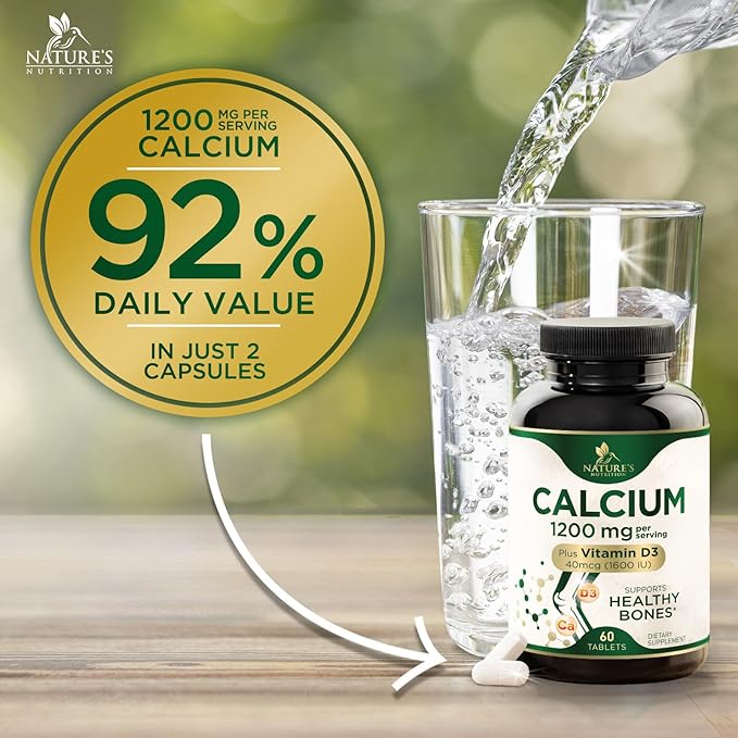 Calcium 1200 mg with Vitamin D3 Per Serving - Bone Health Supplement, Vitamin D & Calcium Supplements for Women & Men - Bone, Teeth & Immune Support, Nature's Calcium Pills, USA Bottled - 60 Tablets