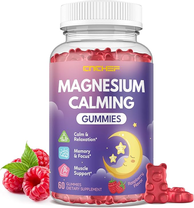 Magnesium Calming Gummies for Kids 4+ & Adults, Sugar Free Magnesium Supplement with L-Theanine, Chamomile, Vitamins B6, D3, K2, Zinc for Sleep, Relaxation, Focus & Muscle Support, Raspberry Flavor
