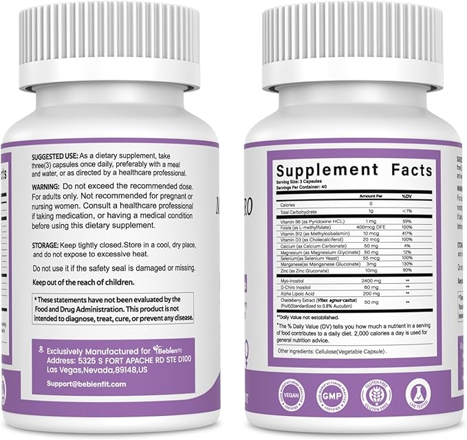 13-in-1 Myo Inositol & D-Chiro Inositol for Women PCOS,Hormonal Balance,2460mg-40:1 Ratio,Ovarian Health&Cycle Support Supplement Plus Alpha Lipoic Acid/Folate/Vitex/Magnesium/Multivitamin,120 Veg Cap
