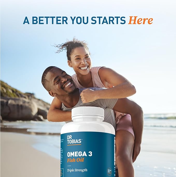 Dr. Tobias Omega 3 Fish Oil 2000mg Triple Strength with 800mg EPA 600mg DHA Per Serving | Fish Oil Omega 3 Supplements for Heart Brain & Immune Support - 180 Softgels (90 Servings)