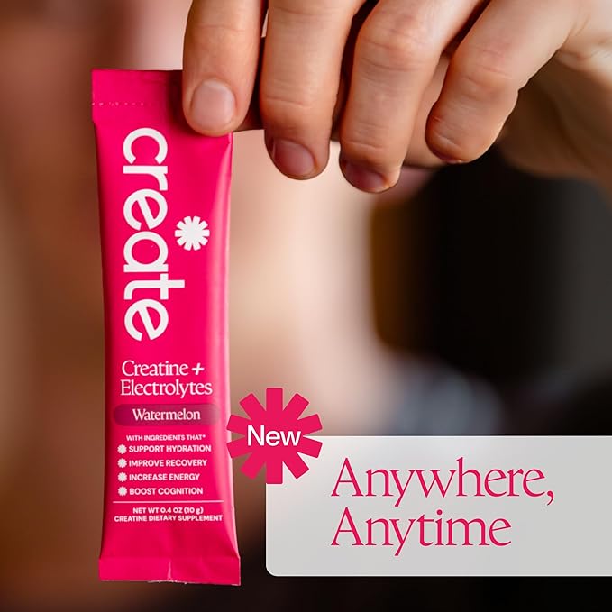 Create Creatine + Electrolytes Mix - Creatine Monohydrate Stick Packs, Supports Energy and Hydration, NSF Certified for Sport, 30 Count, Watermelon