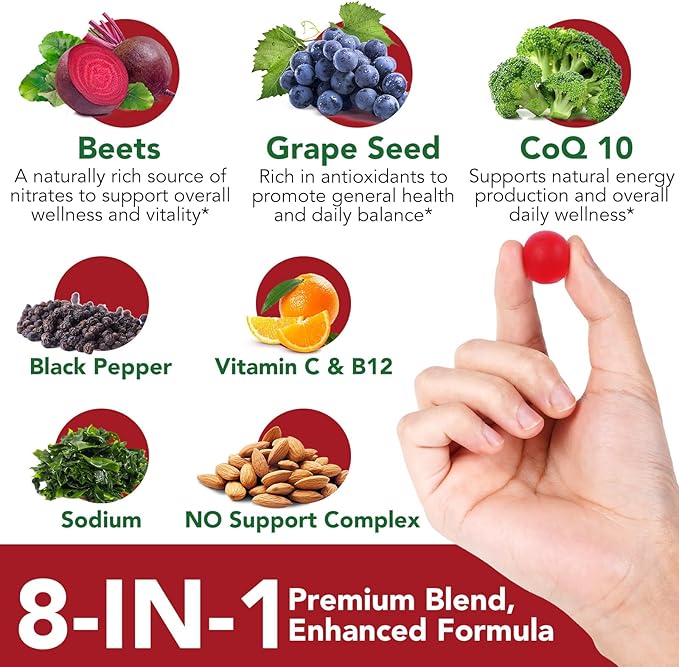 Beet Root Gummies | with CoQ10 + Grape Seed Extract | High-Potency Beet Root Concentrate | Supports Heart Health & Nitric Oxide Production | Sugar-Free | 90 Count