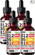 (4 Pack) Vitamin B12 and B6 Liquid Drops, B12 Sublingual Vitamin B Complex - B 12 Vitamin 5000mcg - B12 Methylcobalamin for Energy, Brain, and Heart Support with 27,200 mcg, Raspberry, 80 Servings