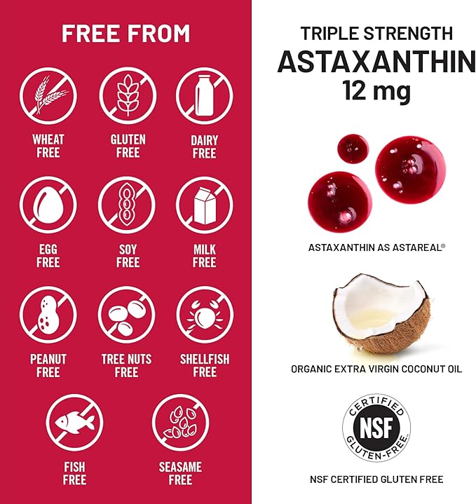 NatureWise Triple Strength Astaxanthin 12mg with AstaReal® - Vegan Antioxidant Supplement with Organic Coconut Oil - NSF Certified Gluten Free, Non-GMO - 60 Softgels[60 Day Supply]