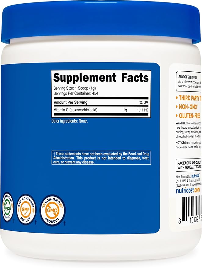 Nutricost Pure Ascorbic Acid Powder (Vitamin C) 1LB