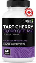 Renew Actives Tart Cherry Extra 500mg per 2 Capsules – High-Potency Antioxidant for Free Radical Protection & Wellness – 60 Easy-to-Swallow Capsules – Made in Canada