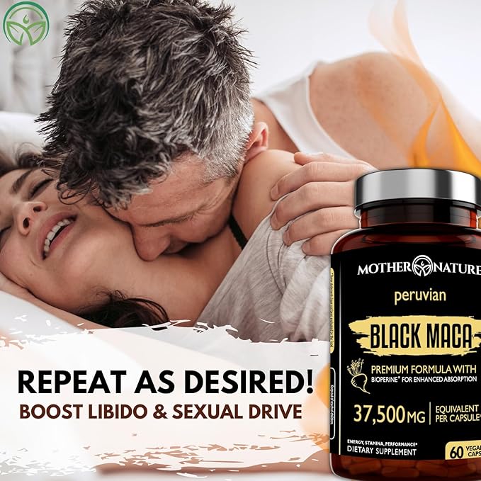 Black Maca Root 50:1 Extract 37,500mg – 60 Capsules Organic Peruvian Maca Peruana Supplement for Men | High Potency Energy, Mood & Performance Support | Vegan, Non-GMO
