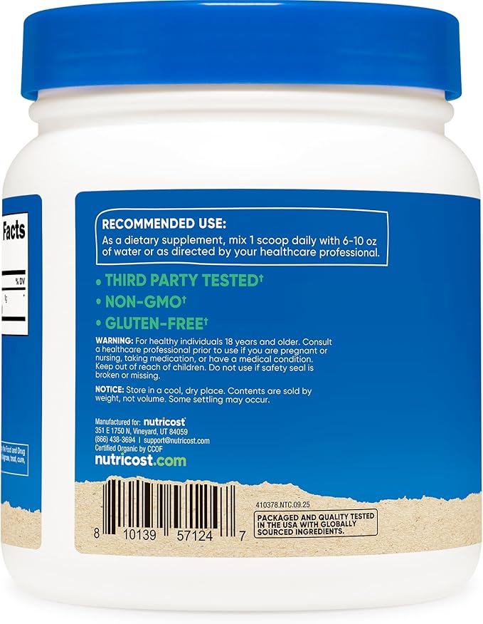 Nutricost Organic Lion's Mane Mushroom Powder (8 oz) - 227 Servings, Certified USDA Organic Supplement
