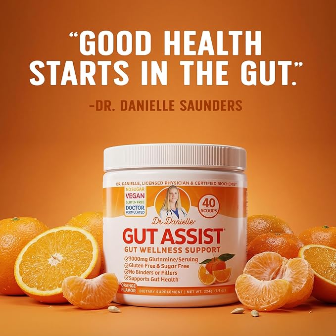 Leaky Gut Support Powder | L-Glutamine Gut Lining Formula | Gut Assist by Dr. Danielle, Orange Flavor