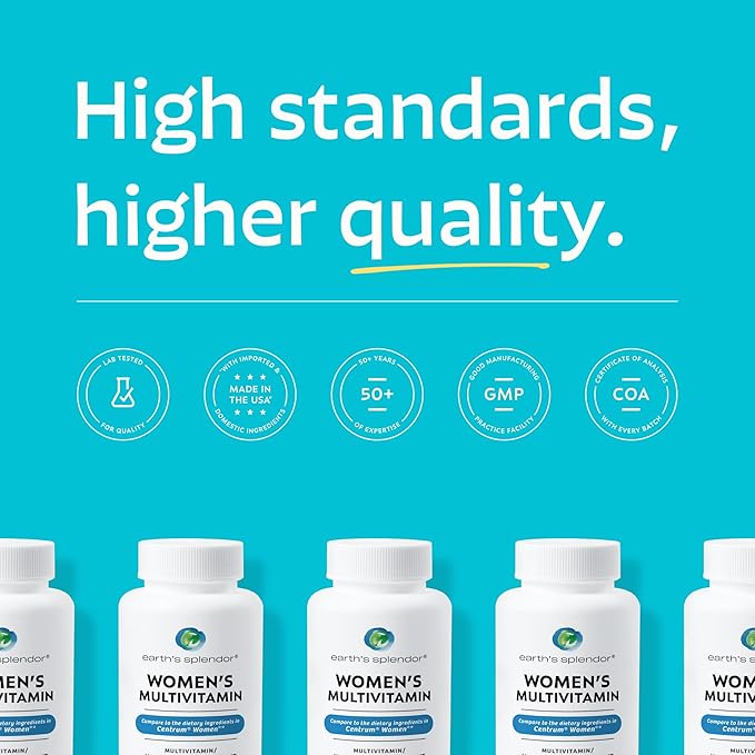 Earth's Splendor Women's Multivitamin, Overall Wellness Support, Multimineral Supplements, Helps Support Metabolism, Vitamin B12, Vitamin A, C, D, E, K, B6, Biotin (120 Immune Support Tablets)