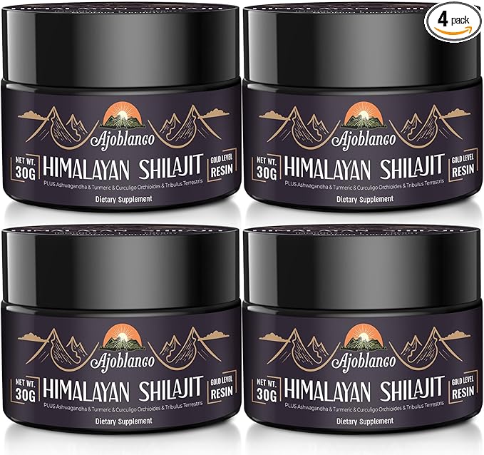 600mg Shilajit Pure Himalayan Organic Shilajit Resin - Himalayan Shilajit Resin with Organic Ayurvedic Blend in High Potency for Energy, Strength & Immunity, Pack of 4