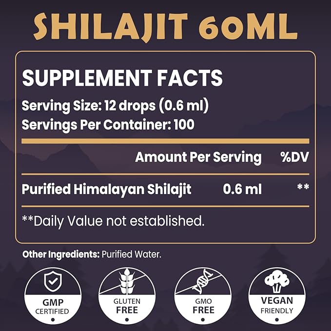 Shilajit Resin Organic Liquid Supplement, Shilajit Himalayan Organic, Liquid Vitamins for Women and Men, 85+ Trace Minerals, Alternative to Resin & Capsules, Energy & Immune Function, Vegan, 120 ml