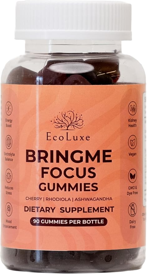 BRINGME Focus Gummies – Nootropic Brain & Focus Support with Ashwagandha, Rhodiola, Potassium & Magnesium for Memory, Clarity, Mood & Energy – Low Sugar Cherry Flavor, 90 Count