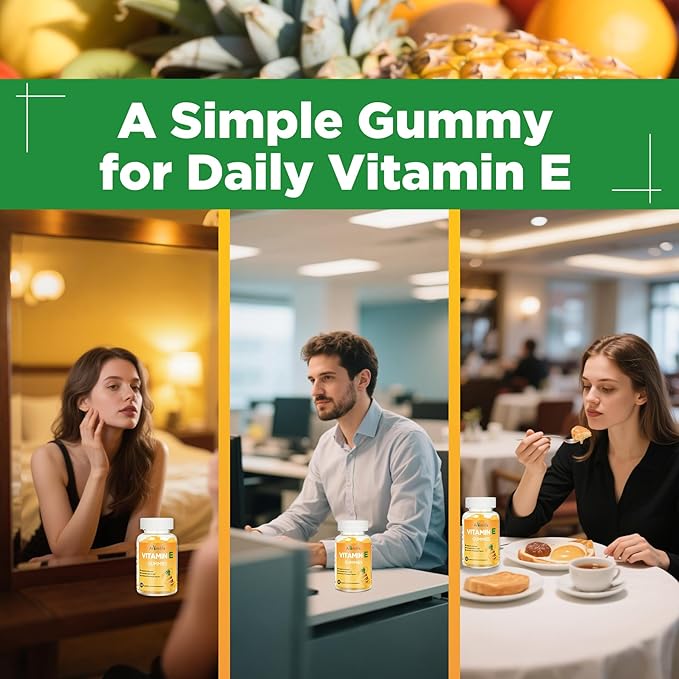 Vitamin E 400 IU Gummies for Immune, 268mg Per Serving Vitamin E Gummies for Women and Men Skin Glow & Cell Wellness, 60 Count Pineapple Flavor Sugar-Free Gluten-Free