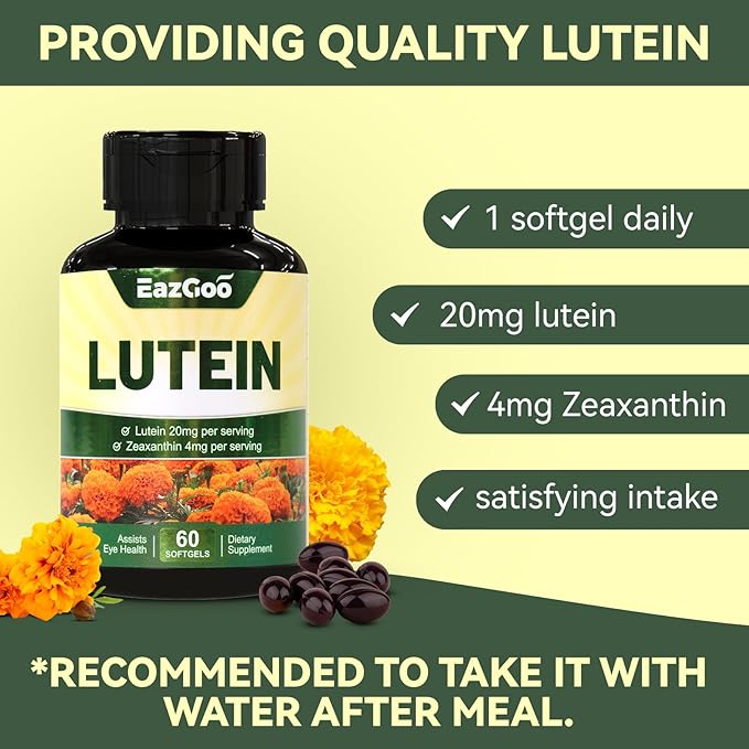 Lutein for Eyes, Lutein 20mg, Lutein and Zeaxanthin Supplements, Eye Supplements, Eyestrain Relief & Support Vision Health, Vegan, 60 Softgels (Pack of 2)