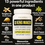 Velmira® King Maker Supplement for Men & Women 13-in-1.Sugar-Free.Energy Support.Muscle Recovery.Health Support- Zinc-Tongkat Ali-Maca-Magnesium-Vitamin D3.Supplement.120 Capsules-(1) kin.Pack of 1
