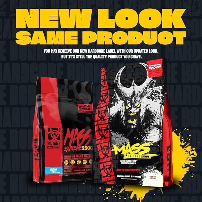 Mutant Mass Extreme 2500 - High Calorie Mass Gainer Whey Protein Powder with Creatine & Amino Acids - Muscle Building & Weight Gain for Hard Gainers - Vanilla Ice Cream 12 lbs