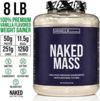 NAKED Vanilla Mass - All Natural Vanilla Weight Gainer Protein Powder - 8lb Bulk, NSF Certified, GMO Free, Gluten Free & Soy Free, No Artificial Ingredients - 1,260 Calories - 11 Servings