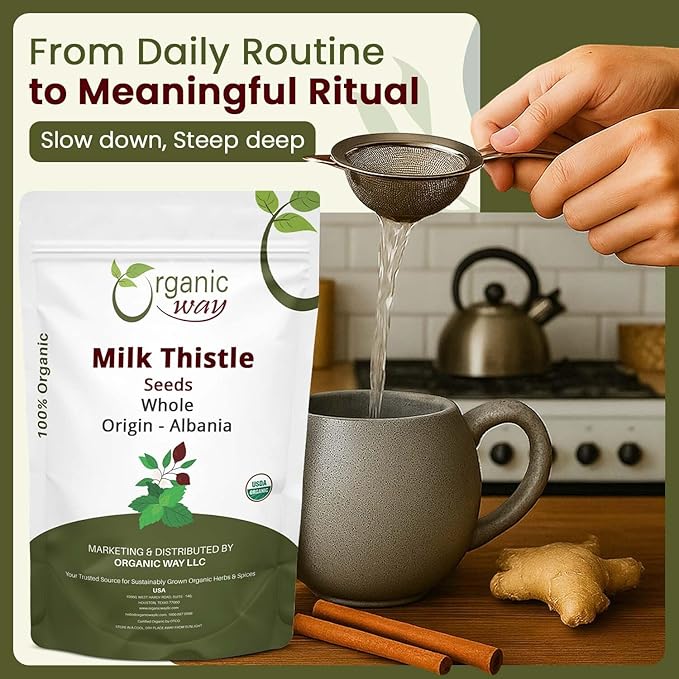 Organic Way Whole Milk Thistle Seeds (Silybum marianum) - Herabl Tea | European Wild-Harvest, Organic & Kosher Certified, Vegan, Non GMO & Gluten Free, USDA Certified, Origin - Albania (2 Oz)