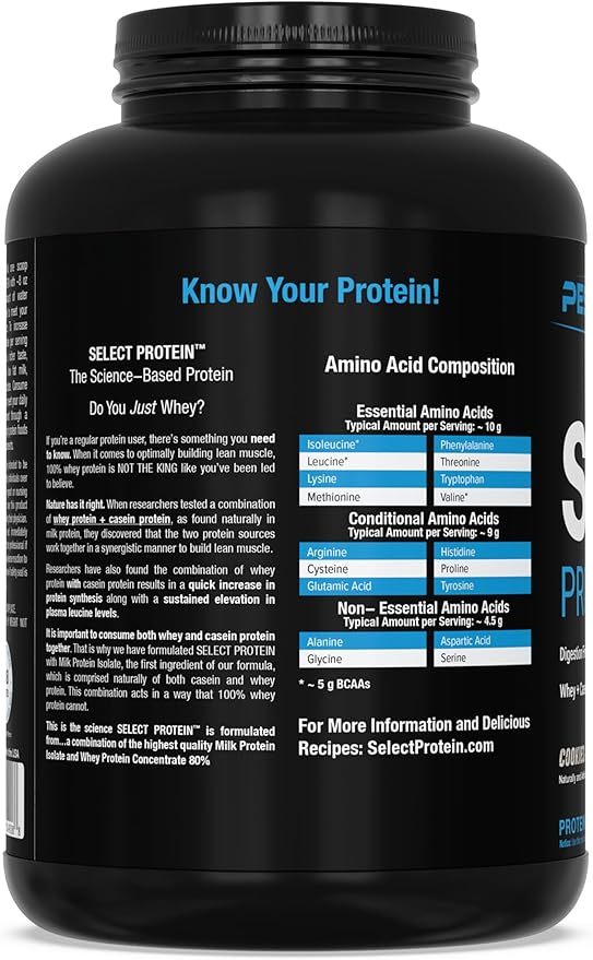 PEScience Select Protein Powder, Whey and Casein Blend, Lean Protein Powder for Women and Men, Low Calorie, Low Carb, Keto Friendly, Gluten Free, Cookies and Cream - 55 Servings