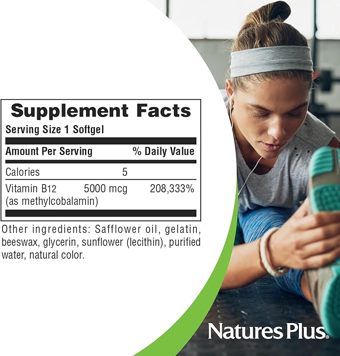 NaturesPlus Shot-O-B12 - 30 Softgels - 5000 mcg - Supports Energy & Immune Health - Gluten Free - 30 Servings