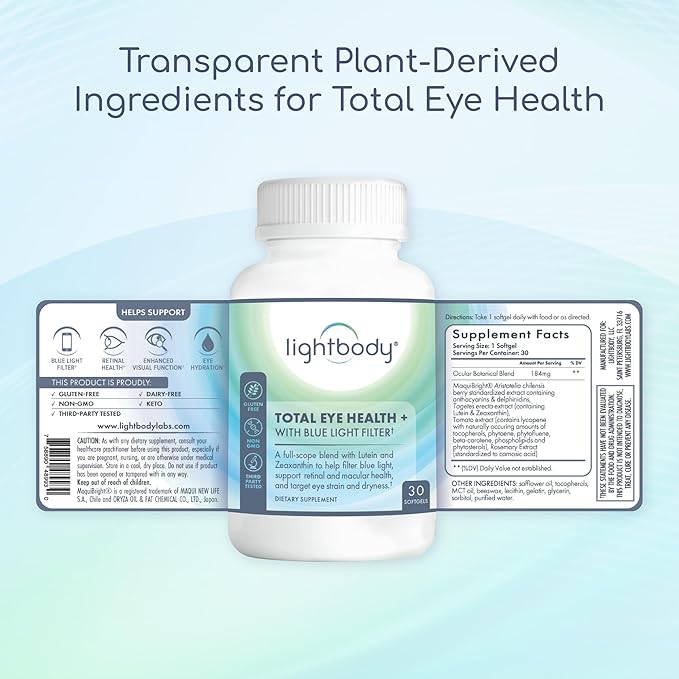 Total Eye Health+ – Lutein and Zeaxanthin Eye Supplements with Plant Extracts for Visual Wellness & Daily Comfort – Non-GMO Eye Vitamins for Adults (30 Softgels)