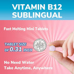 Vitalibre Vitamin B12 Sublingual 5000 mcg, Methylcobalamin, Bioactive Form, High Absorption, Vegan, Nerve, Energy, Immune, Mood Support, Natural Peach Flavor, 90 Fast Dissolve Mini Tablets, No Sugar